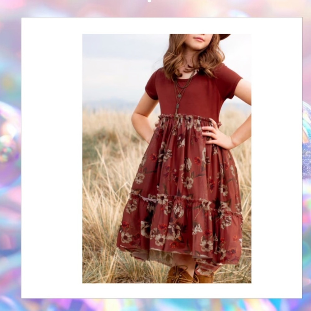 Joyfolie Mia Joy Rory Cinnamon Flower Fall Burgundy Empire Dress NWT 2T
